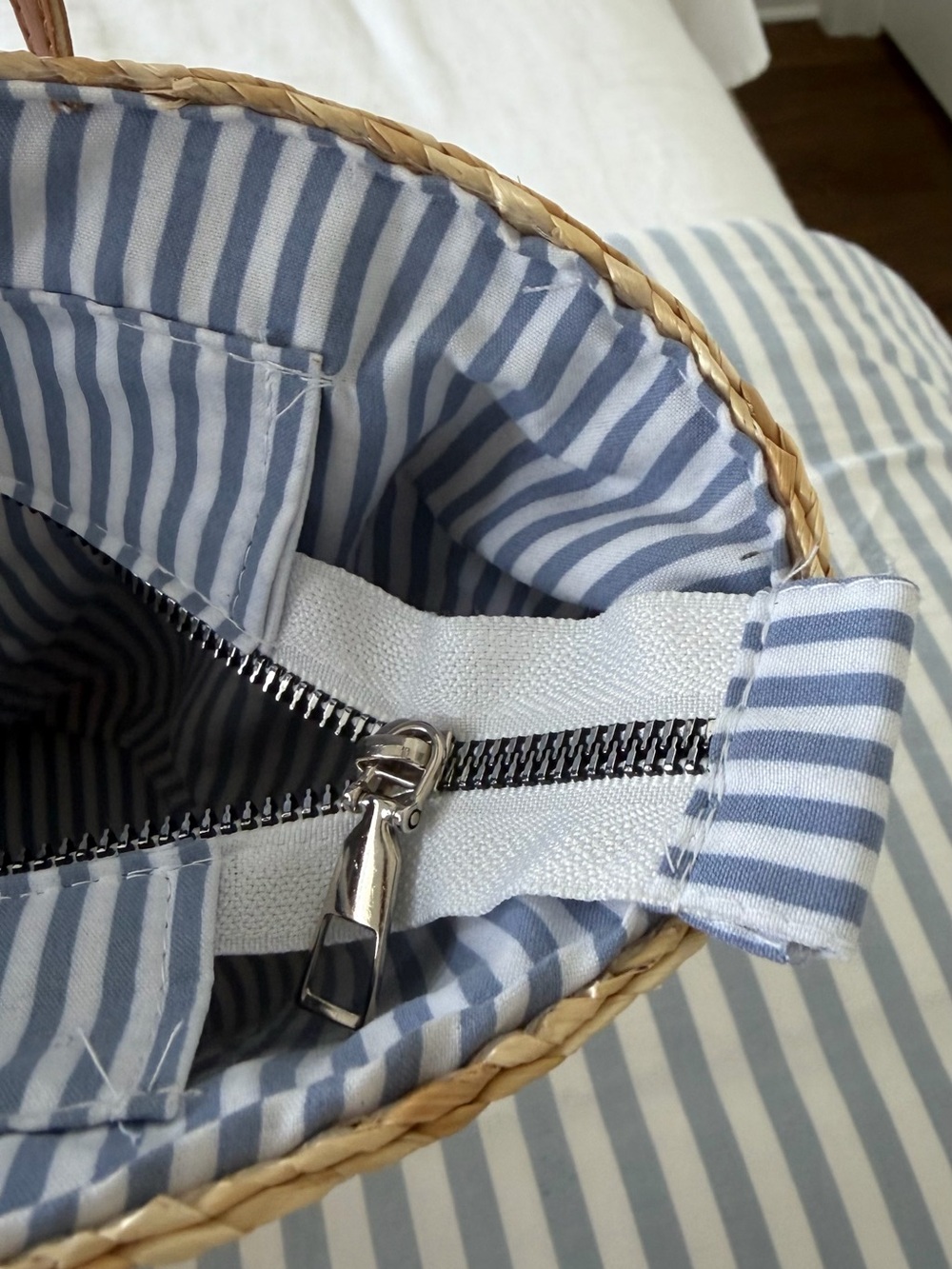 Woven Straw Lemon Tote Bag with Brown Handles - Picture 3 of 4